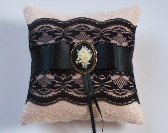 Wedding Ring Pillow, Champagne Pillow, Blush Pillow, Black Pillow, Cameo Pillow, Flower Pillow - The CAMILLA Pillow