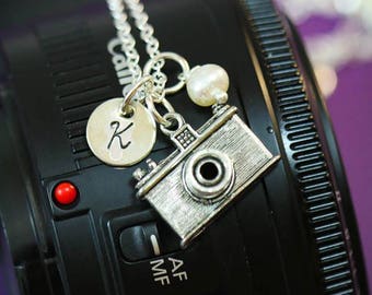 Personalized Camera • Photographer Gift Stamped Initial Photographer Thank You Gift Camera Lover •Choker Necklace Dainty Camera Charm Unique