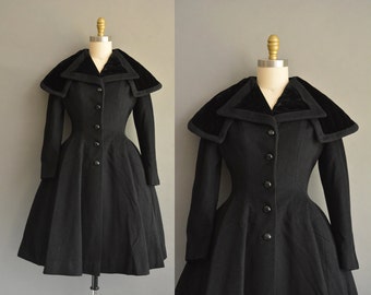 50s Rare Lilli Ann black vintage princess coat. vintage 1950s Lilli Ann coat