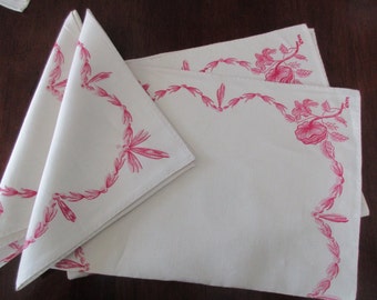 vintage linen placemats and matching napkins - pink, cream, floral