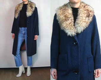 50s Blue Felted Wool + SHEARLING Coat