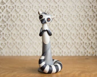 The Lemur Queen - Lemur Sculpture - Ring-tailed Lemur Figurine by Bonjour Poupette
