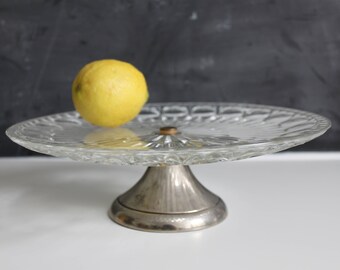 Vintage Glass Cake Stand | Silver Cake Stand | Vintage Cake Stand | Glass and Silver Cake Stand | Glass Cake Stand with Silver Base