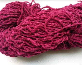 Chenille Raspberry Red Yarn Thick and Thin slub recycled reclaimed