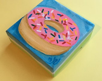 Mini Donut Art, The Daily Treat, Miniature Painting, 4x4 acrylic canvas