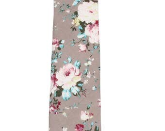 Men's Slim Gray Floral Tie (2" Wide) ~ Floral Necktie ~ Wedding / Graduation / Prom / Holidays