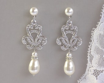 Wedding Earrings, Vintage Bridal Earrings, Ivory Pearl Drop Earrings, Pearl Stud Bridal Earrings, CELINE PP