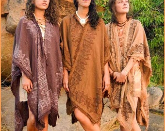 Block Printed Frayed Poncho ~