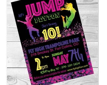 Trampoline Party Invitation, Jump Bounce Birthday Girl Printable Digital Download Text DIY Photo Lab Ready