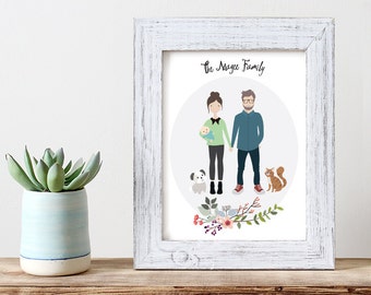 Custom Portrait Illustration | Family Illustration | Family Portrait | Pet Portrait | Wedding Gift | Christmas Gift