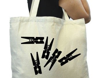 Canvas Grocery Bag, Clothespins , Thick Tote Bag, Reuable Grocery Tote Bag