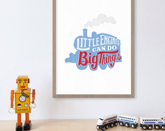 Thomas Train Decor, Blue Train Art, Locomotive, Train Birthday, Thomas The Tank Engine, Little Engines, Boys Room Art, Baby Boy Nursery