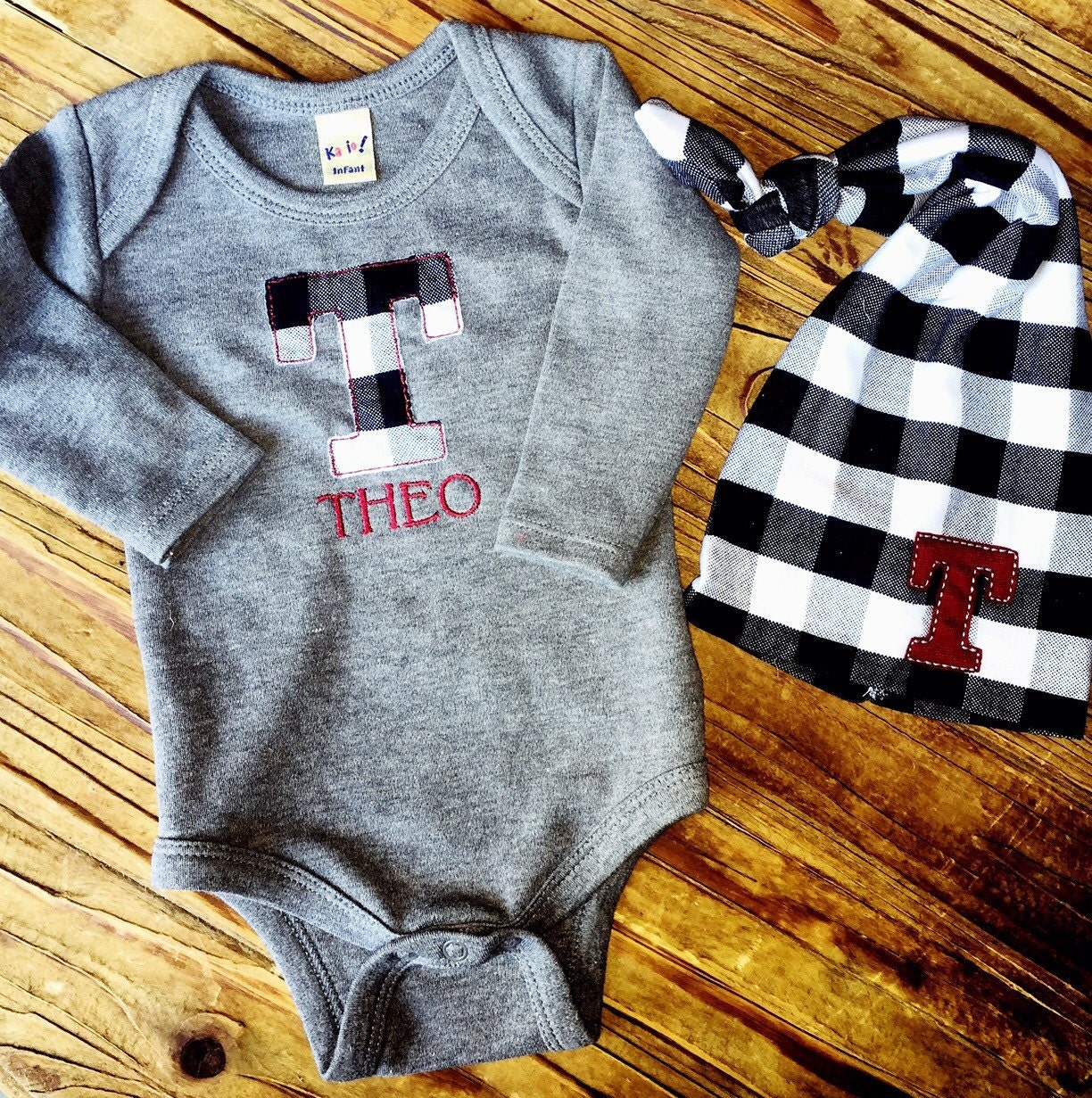 Personalized Hat and Creeper Set Newborn Boy Set Initial