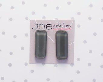 Boucles d'oreilles rectangles en verre fusionné grises et acier inoxydable