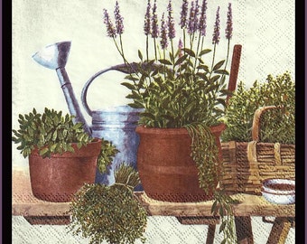 Paper napkins - Potting herbs - decoupage tissue paper, fancy dinner napkins