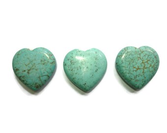 Turquoise Magnesite - Large Puffed Heart - 30mm x 30mm - 3 beads - set #1 - Pendant or Focal Bead - Blue Aqua
