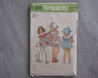 Vintage 1974 Baby Toddler Dress, Panties and Hat Pattern - Simplicity 6366 - Size 4 - Toddler