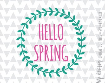 Hello Spring Wreath Leaf Vine svg dxf png ai pdf jpg heart wedding Cameo cut file cricut htv vector files silhouette tshirt vinyl clipart