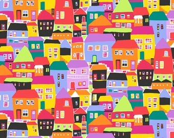 Mutli Houses (Lavender and Red) from Andover Fabric's Rio Collection by Jane Dixon
