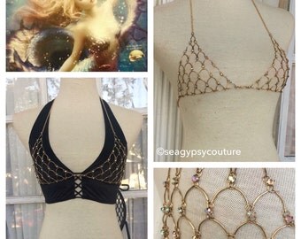Sirene de Bijou Jeweled Mermaid Scale Bra in Gold - O/S | Rave Accessories | Body Jewelry