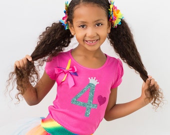 4th Birthday Outfit Rainbow Tutu Birthday Hair Bow Girls Birthday Rainbow Socks Birthday Girl Outfit Personalized Shirt Glitter Sparkles 4