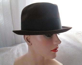 1960's Male Dark Brown Felt HAT With Black Band by WRIGHT