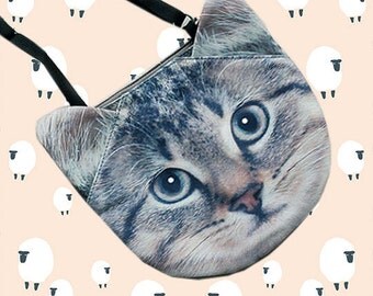 Tabby cat cross body bag, cat shoulder bag, cat purse, novelty, pouch, cat bag, cat lovers, cat portrait, SB-229