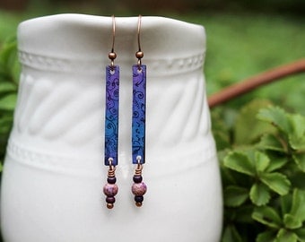 Purple Mixed Media Earrings, Beaded Jewelry, Mixed Media Jewelry, Blue Earrings, Long Earrings, Gemstone Earrings, Bohemian