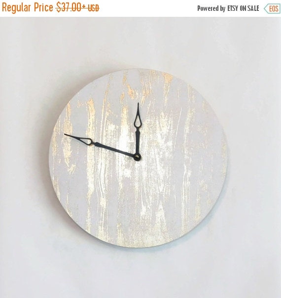 Wall Clock Gold and White Clock Woodgrain Wood by Shannybeebo
