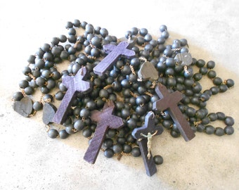 Vintage Rosary Bead Lot and Parts Findings Ebonised Wood Over 300 Beads