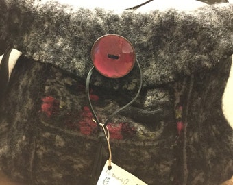 Repurposed Felted Sweater Bag, Purse, Boho ,Grey, Black
