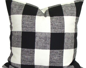 Black Pillow, BLACK Throw Pillow, Pillow Cover, Plaid Pillow, Buffalo Check Pillow, Buffalo Plaid. Euro Sham Farmhouse Decor. Cushion. cm