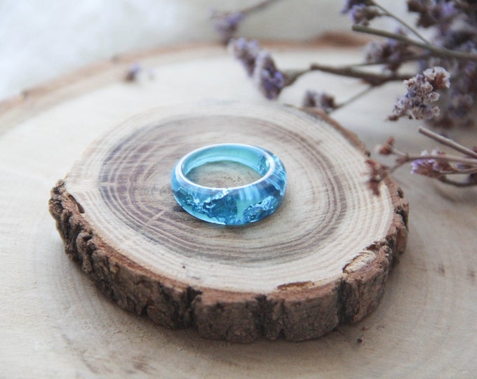Resin Ring With Silver Flakes, Asymmetric Resin ring, Elegant Resin ring, Azure Ring, Anniversary Valentine's Gift, Everyday Gift