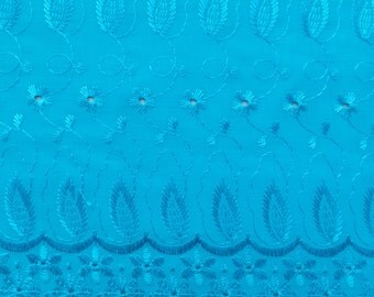 Cotton Embroidered Eyelet Turquoise 42 Inch Fabric by the yard - 1 Yard