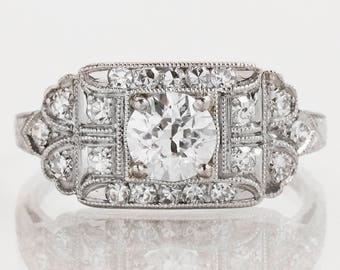 Antique Engagement Ring - Antique Art Deco Platinum Diamond Engagement Ring