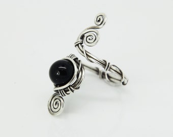 Black Onyx ring 8mm ''Paris' -Silver ring - Black gemstone - Black stone ring - sterling silver - hug ring -gothic ring- gift-black gemstone