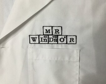 Medical Lab Coats - periodic table names, Personalized with Business and Name, title