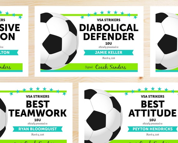 Editable Soccer Award Certificates INSTANT DOWNLOAD