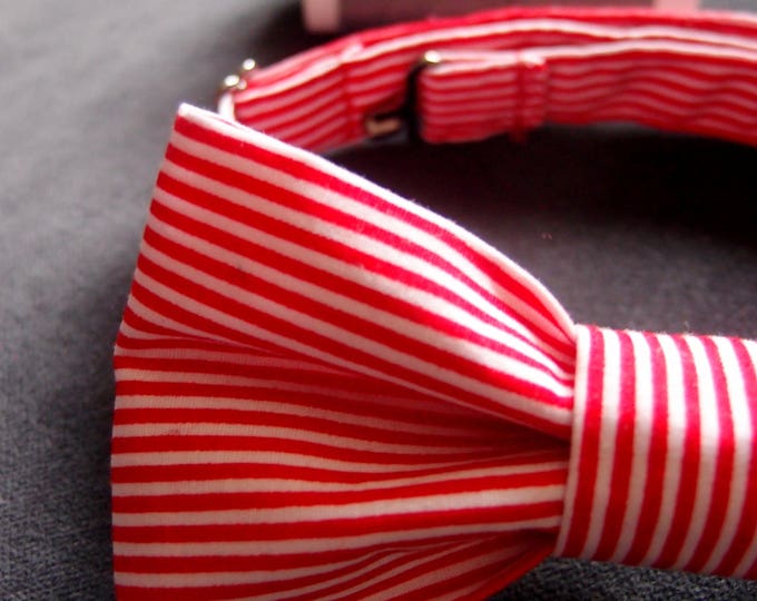 Red White Bow tie, Striped Bow tie, Unisex Bowtie, Cotton Adjustable Bow tie, Bow ties and Suspenders, Ladies Bow tie, Mens bow tie
