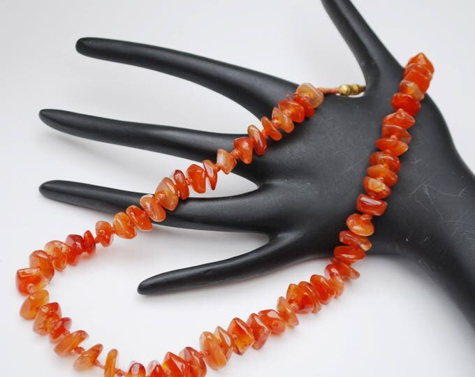 Polished Carnelian Nugget Necklace - Orange gemstone beads - collar necklace