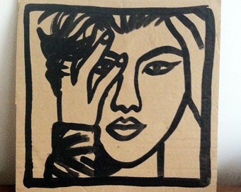Dessin original, original artwork, portrait of sexy girl fille sur carton/cardboard