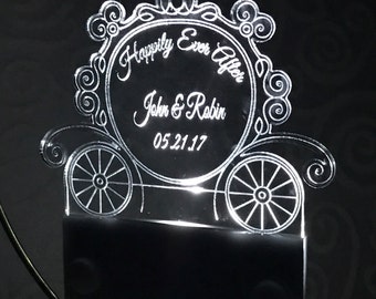 Lighted Personalized Cinderella Carriage Wedding Ornament, Disney Wedding, Christmas Ornament, Wedding Gift, Crystal Clear Acrylic