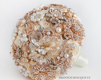 Bridal Bouquet, Brooch Bouquet, Wedding Bouquet, Champagne Bouquet Gold, Ivory, Cream Bouquet, Jewelry Bouquet, Quinceanera Keepsake Bouquet