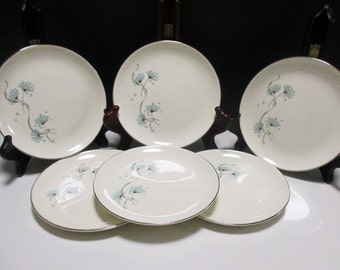 Taylor Smith Taylor Mid Century - Blue Lace Pattern - Bread and Butter Plates - Set of 6 (2 sets available)