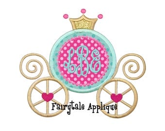 Digital Machine Embroidery Design - Monogram Princess Carriage Applique