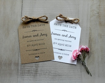 Personalised Wedding Save The Date Evening Vintage/Shabby Chic Rustic Luggage Tags