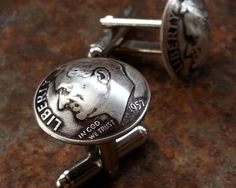60th 1957 Birthday Silver Dime Cuff Links 60th Anniversary Gift Fathers Day 60th Birthday Coin Jewelry Gift for Men