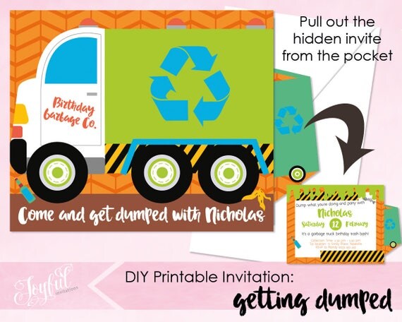 printery etsy party Garbage Birthday Truck Invitation Garbage Printable Party printery etsy party Garbage Birthday Truck Invitation Garbage Printable Party