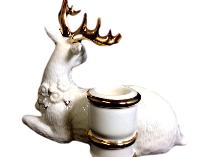 Mikasa China Candle Holder, Reindeer, Deer, Christmas Decoration, Holiday Elegance Gift, Christmas Decor