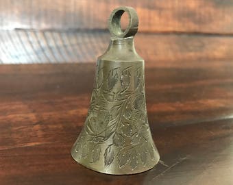 Vintage 3" Etched Brass Bell Stamped T.C. INDIA 712